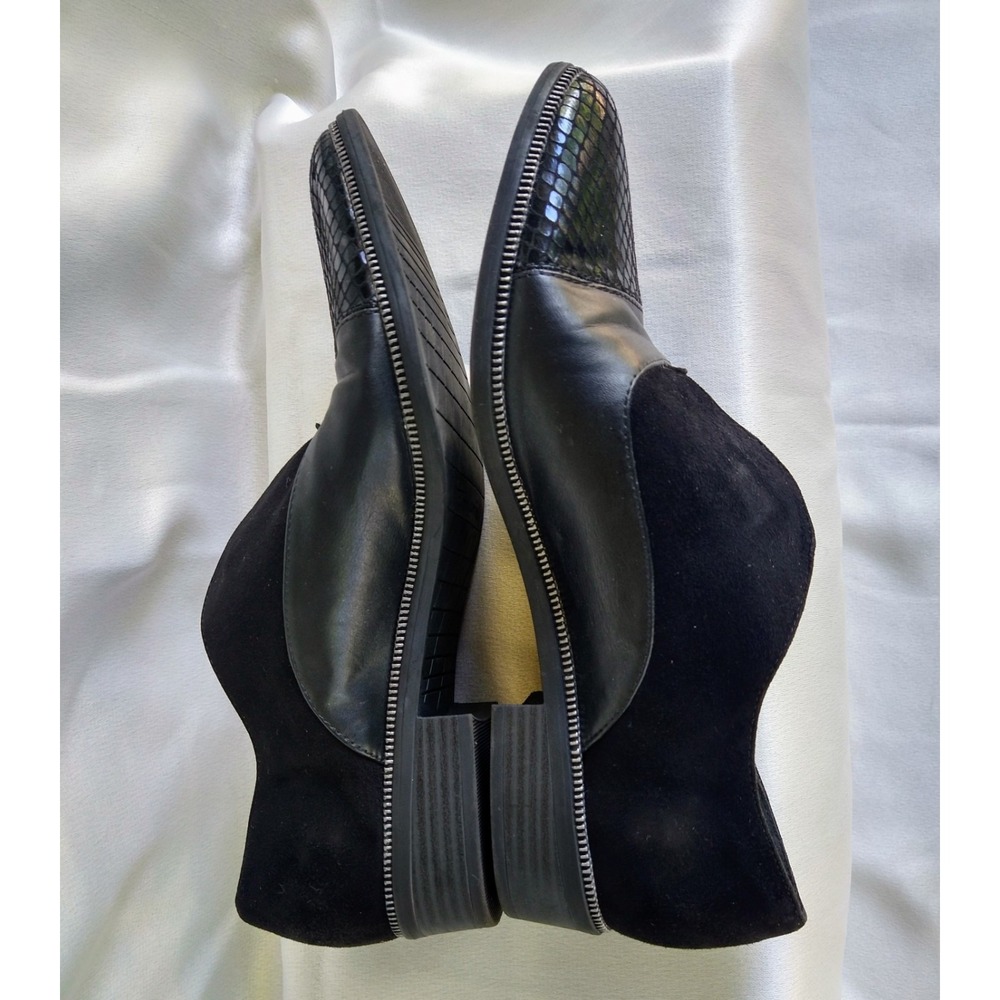Tamaris Snakeskin Black Leather Suede Loafers Half Zipper Edgy Retro Dandy 41 10 - Picture 4 of 6